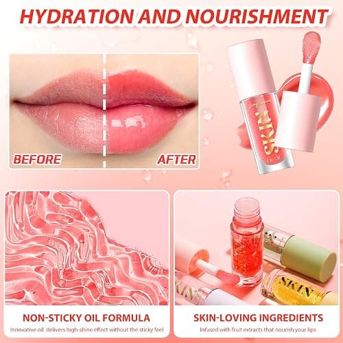 BANGFENG 2Pack Non-sticky Lip Oil, Moisturizing Glossy/Shiny Lip Gloss Oil PlumpingTint, Hydrating Lip Gloss Lip Balm, Long Lasting Nourishing Fruit Flavoure Lip Oils(Strawberry + Coconut) thumbnail 3