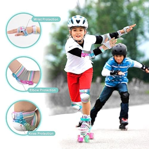 SULIFEEL Rainbow Unicorn Knee Pads for Kids Knee Elbow Pads Wrist Guards with Drawstring Bag Adjustable Protective Gear Set for Girls Boys Roller Skating Bike Scooter Gradient Colors Small thumbnail 2