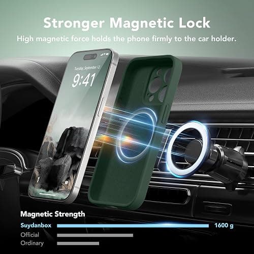 SuydanBox Magnetic for iPhone 14 Pro Case, Compatible with MagSafe, [Full Camera Protection][Screen Protector] Silicone Shockproof Protective Phone Case for iPhone 14 Pro 6.1", Alpine Green thumbnail 3