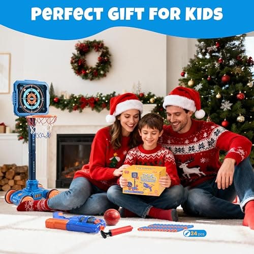 JoyCat 2-in-1 Shooting&Basketball Toy for Kids,Adjustable Height Auto-Moving Shooting Target with Music,Outdoor Indoor Game Compatible with Nerf Toy Guns for Kids,Birthday Chrisrmas Gift for Boys thumbnail 9