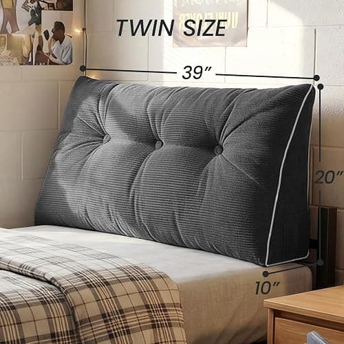 Sasttie Headboard Pillow Twin/Twin XL, Wedge Pillow Headboard for Dorm, Triangular Daybed Backrest Cushion for Sitting or Reading in Bed, with Removable Washable Cover, Dark Grey thumbnail 2