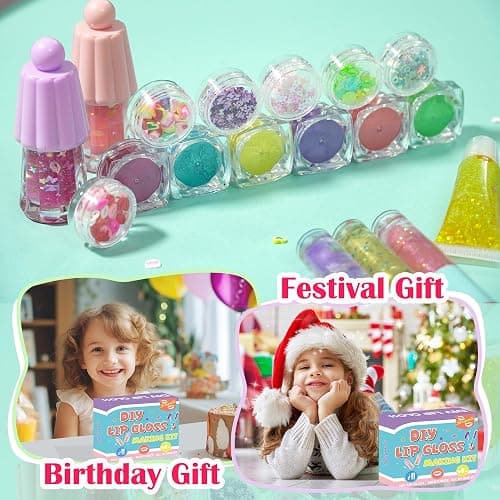 BRIPATI DIY Lip Gloss Making Kit - Make Your Own Lip Glosses Moisturizing DIY Lip Glaze Handmade Glittery Set for Teens Girls Women Makeup Lover Beginner Christmas Birthday Gift thumbnail 5