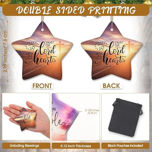 Syhood 24 Pcs Christian Christmas Ornament 12 Styles Bible Verse Christmas Ceramic Ornament Religious Ornaments Star Shaped Hanging Ornaments for Xmas Tree Church Member Gift thumbnail 3