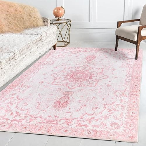 Area Rug - 3x5 Vintage Pink Honeycomb Non Slip Backing Area Rugs Soft Faux Wool Carpet Foldable & Machine Washable Rugs for Living Room Bedroom Dining Room Home Office - 3'x5' - Pink/Cream thumbnail 8