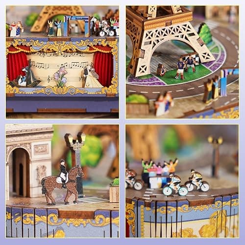 Tonecheer Wooden Music Box Kit, DIY 3D Puzzle Rotating Music Box Kit Creative Musical Puzzles Crafts Model Building Kits Desk Decor Birthday Holiday Gift (Romantic Paris) thumbnail 3