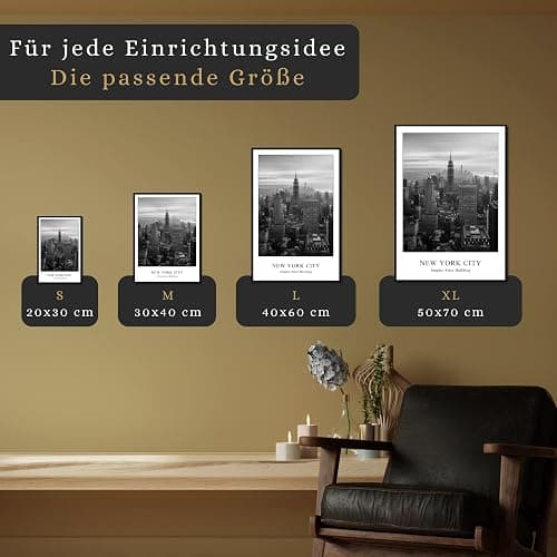 daazoo Rahmenbild Empire State Building | Wandbild mit Rahmen schwarz Hochformat | Bild New York City Skyline | Wohnzimmer Büro | schwarz weiss | 50 x 70 cm thumbnail 6