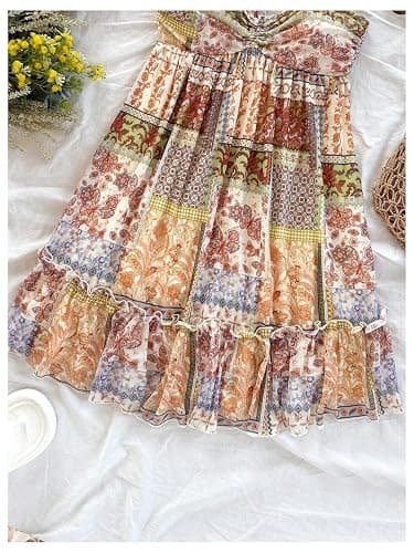 SOLY HUX Women's Summer Floral Print Mini Dress Halter Sleeveless Ruffle Hem Vacation Flowy Dresses thumbnail 4