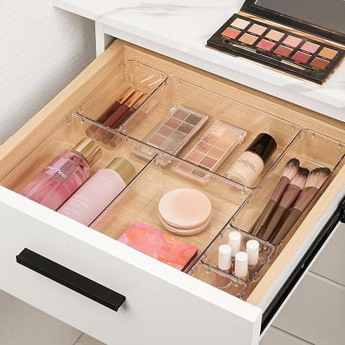 Vtopmart 10 Pcs Makeup Drawer Organizer Bins Set, 4 Size Plastic Makeup and Vanity Organizer Trays, Clear Acrylic Vanity Storage Containers for Cosmetics, Toiletries, Jewelry, Gadgets, Office Supply thumbnail 3