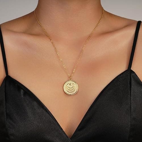 Ldqshanz Dainty Necklace Initial Necklace For Women Round Moon star Clover Pendant Chain Coin Necklaces thumbnail 5