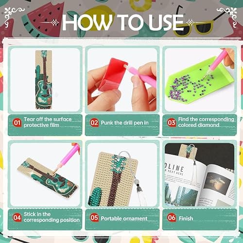 INCOK Western Diamond Art Bookmarks - 4 Pcs DIY Diamond Painting Bookmarks Kits with Tassel Guitar Cow Shoots Art Craft Birthday Festival Gift for Beginner Reading Lover thumbnail 5