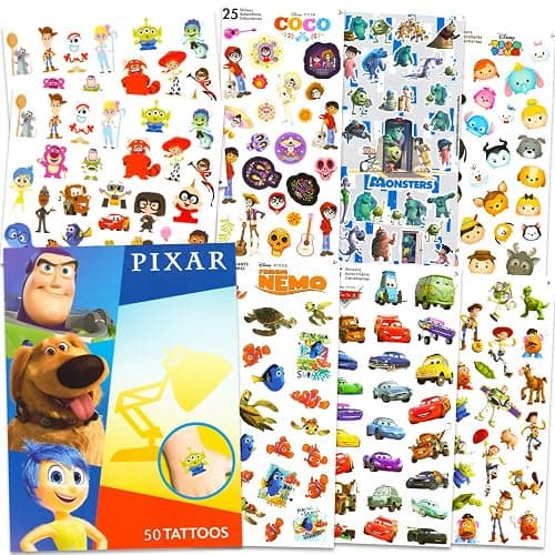 Disney Pixar Movies Temporary Tattoo and Sticker Set - Party Favors Bundle with 50 Temporary Tattoos and 150 Stickers | Disney Pixar Party Supplies - Image 1