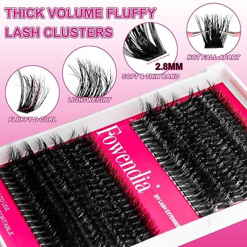 Fowendia Lash Clusters Kit Fluffy 80D 100D Individual Lashes Cluster Lashes Kit D Curl Cluster DIY Eyelash Extensions 10-18mm Bond and Seal Waterproof, Lash Applicator, Thick False Eyelashes thumbnail 4