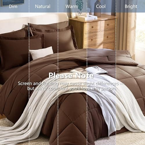CozyLux Twin XL Comforter Set Brown - 5 Pieces Twin XL Bed in a Bag, Oeko-Tex Certified Bedding Set, All Season Soft Bed Set with Down Alternative Comforter, Sheets, Pillowcase & Sham thumbnail 8