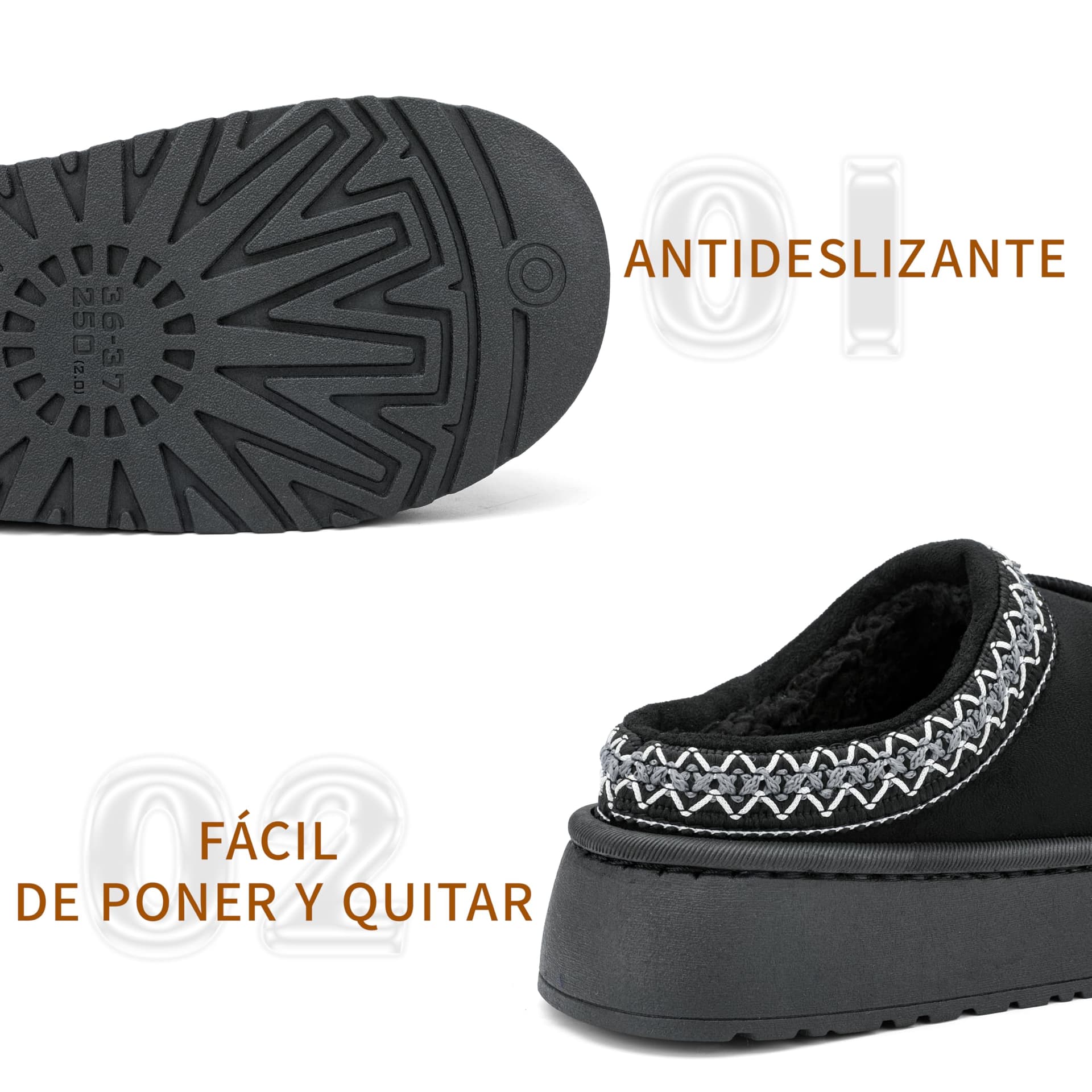 GETAC Pantuflas de Plataforma para Mujer, Forro con interior afelpado Suela antideslizante Cómodas para caminatas, invierno, interiores, exteriores. thumbnail 2