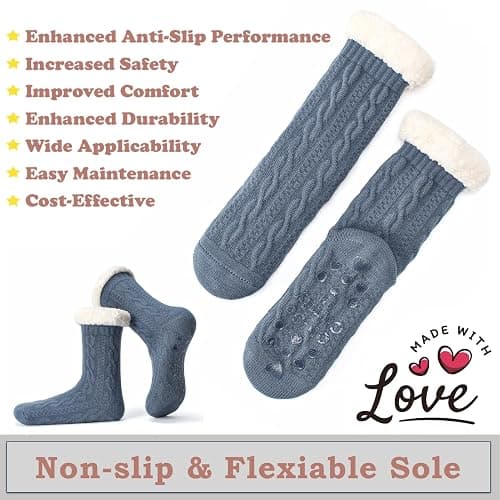The Metluks Women's Knit Slipper Socks with Non-slip Grippers, Warm Fuzzy Fluffy Sherpa Lined, Cozy Christmas Gifts thumbnail 4