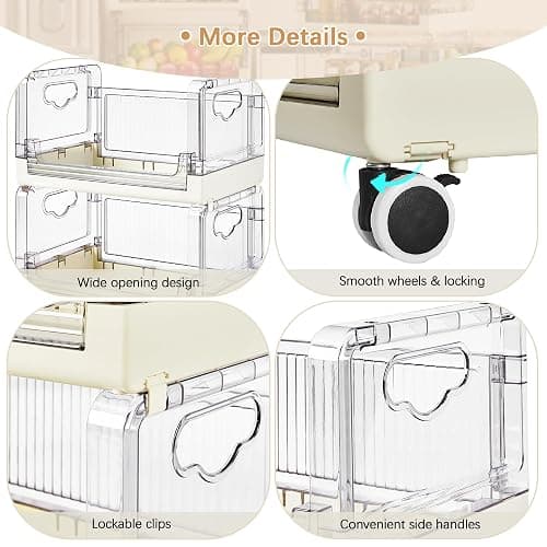 VECELO 3-Tier Fruit and Vegetable Basket, Stackable Kitchen Storage Organization with Wheels, Plastic Rolling Cart with Handles, Wide Open for Kitchen, Pantry, Living Room thumbnail 5