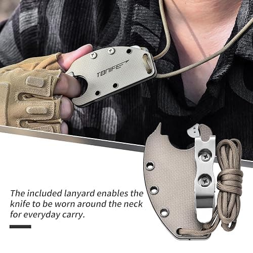 TONIFE Small Fixed Blade Knife Full Tang EDC Camping with Sheath Lanyard and Clip, Blade Length 2.17",2.5 oz.with Sheath (Warm Sand - Black Oxide then Stonewash) thumbnail 5