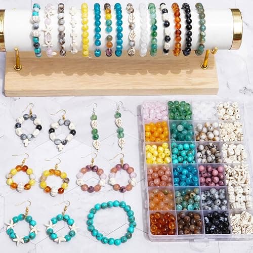 746PCS DIY Beading Kit for Jewelry Making, 8MM Two-Tone Acrylic Ocean Bohemian Style Faux Turquoise Bead White Crack Bead for Summer Beach Necklace Earring Bracelet Craft DIY Accessory (24 Colors) thumbnail 4