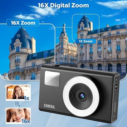 CIMELR Digital Camera,48MP AutoFocus UHD 4K Vlogging Camera 16X Digital Zoom,Anti-Shake Digital Point and Shoot Camera for Starter, Compact Small Camera for Students Teens Boys Girls Black thumbnail 5