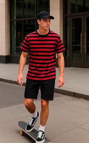 Zengjo Mens Striped T Shirt Cotton Stretch Crewneck Short Sleeve Casual Tee | Retro style, mime and costume outfits thumbnail 2