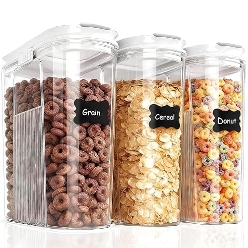 Cereal Containers Storage, 3 PCS PET Airtight Food Storage Containers With Lids (4L/135.2oz) For Kitchen Pantry Cabinet Organization, Plastic Clear BPA-Free Canister Set For Dry Food Flour Sugar Rice - Image 1