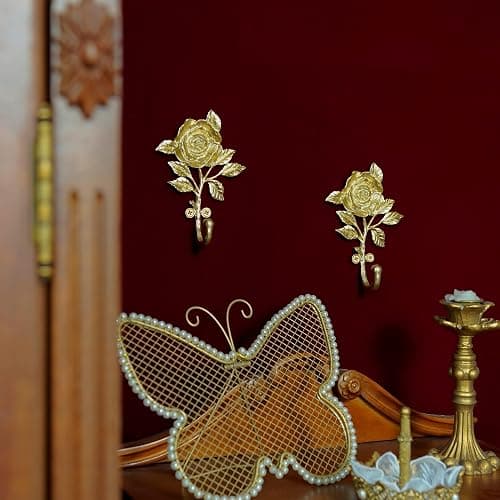 SOFFEE DESIGN 2pcs Golden Single Hooks 3D Flower Retro Ornate Style for Room Wall Mounted Decoration, Coat Hat Scarf Hanging Entry Heavy Duty Hooks, Home Decor thumbnail 4