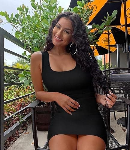 Valiamcep Women's Summer Tank Dress Square Neck Sexy Mini Bodycon Dress Ribbed Knit Fitted Casual Basic Dresses - A Black - Small thumbnail 3