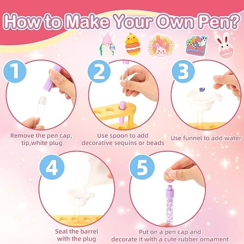 Rilcn Easter DIY Pen Making Kit for Girls, 50 PCS Easter Glitter Floaty Pens Craft Set, Makes 12 Sparkly Pens, Birthday Easter Gifts for Kids Tweens Ages 6 7 8 9 10 11 12 thumbnail 5