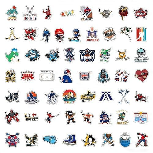XRVRILE Lot de 220 autocollants de hockey et pince à épiler, autocollants de hockey sur glace, autocollants esthétiques, vinyles, imperméables, graffiti, pour skateboard, voiture, ordinateur portable thumbnail 6