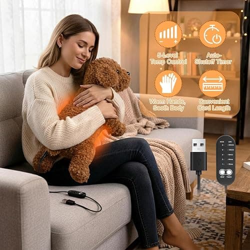 Poodle Plush Heating Pad for Period Cramps, Cute Heated Dog Stuffed Animals | Portable Electric USB Heated Pads, Heated Stuffed Animals for Teen Girls Women, Girl Gift ideas for Birthday Christmas Easter thumbnail 4