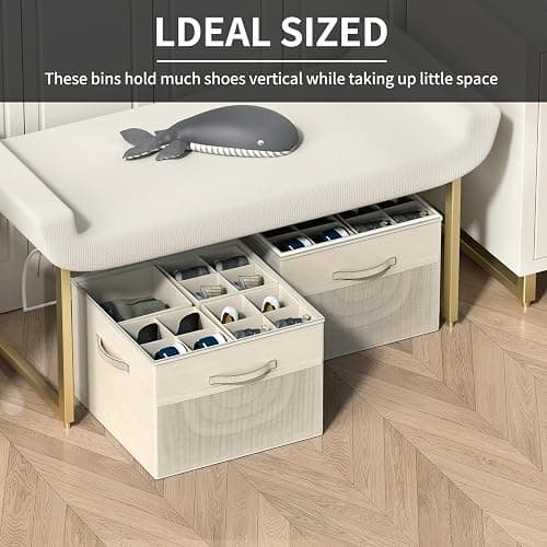 Aokeyee Shoe Organizer for Closet,2 Pack Foldable Shoe Storage Organizer Box Bin with Adjustable Dividers and Clear Cover, Fits up to 16-32 Pairs thumbnail 5