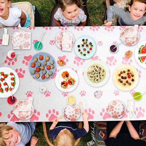 Pink Puppy Party Supplies - Includes 20 Paper Plates, 20 Napkins, 1 Tablecloth - Puppy Theme Birthday Decoration thumbnail 6