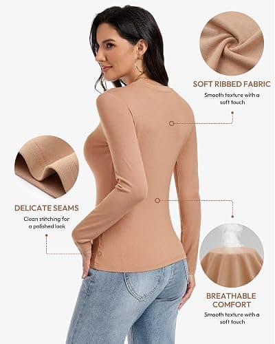 MLYENX 3 Pack Long Sleeve Shirts for Women Basic Fitted Underscrub Top | Soft Stretch Fabric, Figure-Flattering Slim Fit, Crewneck, Undershirts, Layer, Casual, Going Out, Workout, Fall Winter 2026 thumbnail 5
