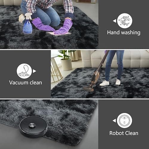 Shag Area Rugs for Bedroom Living Room,6X9 Ultra Soft Fluffy Area Rugs for Dorm, Indoor Carpet Nursery Rugs for Kids Room Home Decor, Black Grey thumbnail 6