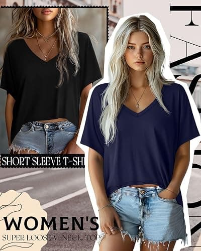Huukeay 3 Pack Oversized T Shirts for Women Short Sleeve Crop Tops V Neck Irregular Hem Baggy Cropped Tees thumbnail 4