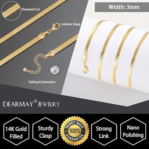 DEARMAY 14K Gold Plated Herringbone Necklaces for Women, Dainty Gold Snake Choker Chain Non Tarnish Trendy Simple Thin & Chunky Options Neckalce 1.5/3/5/6/8mm Chain Jewelry for Gifts thumbnail 4