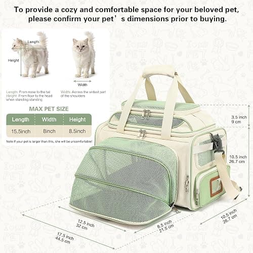 Airline Approved Travel Soft Carrier for Small cat/Dog/pet | Collapsible with Expandable Top and Sides. Kitten Mesh Puppy Carry Bag,18x11x11Delta/ United/American Airlines thumbnail 2