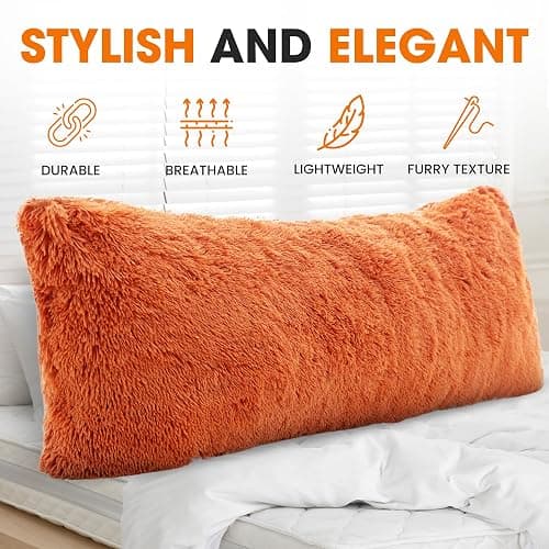 Cheer Collection Long Body Pillow – 20"x54" Shaggy Pillow for Couch and Bed, Plush Side Sleeper Pillow, Fall Decorative Throw Pillows - Rust Orange thumbnail 5