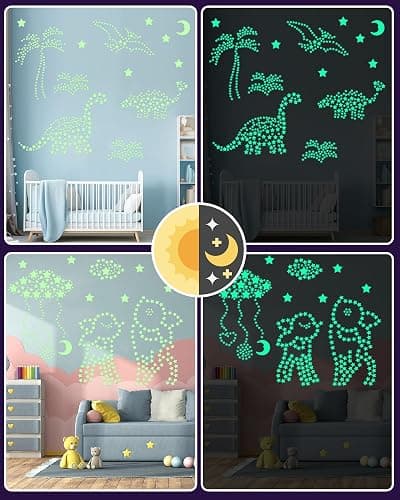 Greingways 201 Pcs Glow in The Dark Stars Stickers for Ceiling Bedroom, Stocking Stuffers for Kids Ages 3-5, 4-8, 8-12, Boys Girls Room Decor Wall Stickers Easter Basket Stuffers for Toddler - Green thumbnail 3