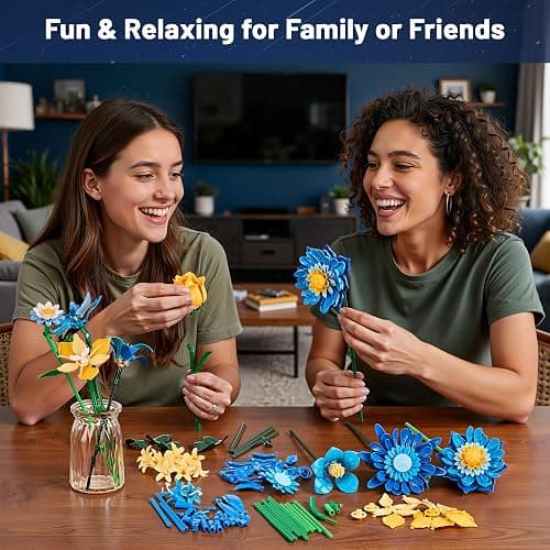 EWED Starry Blooms Flowers Bouquet Building Set for Adults, Artificial Flower Compatible with Lego Botanical Collection, Christmas Valentine's Day Birthday Gift for Women Girl Girlfriend Home Decor thumbnail 2