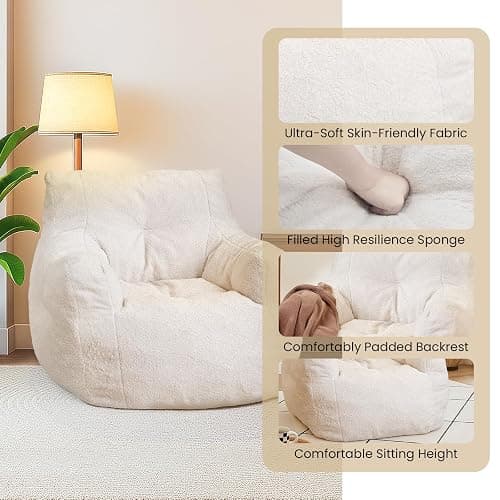 Cvortll Bean Bag Chairs for Adults Kids, Bean Bag Chair with Filler, Fluffy Lazy Sofa, Comfy Cozy BeanBag Chair with Memory Foam for Small Spaces, Bedroom, Living Room, Dorm thumbnail 5
