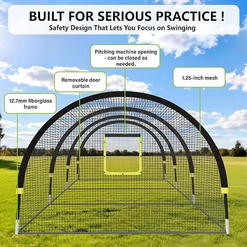 IDEATRY Baseball Batting Cages for Backyard - 22FT/30FTx 12FTx 8FT Portable Practice Softball Cage Net and Frame with Pitching Machine Hole, 12.7MM Fibreglass Poles and Carry Bag thumbnail 5
