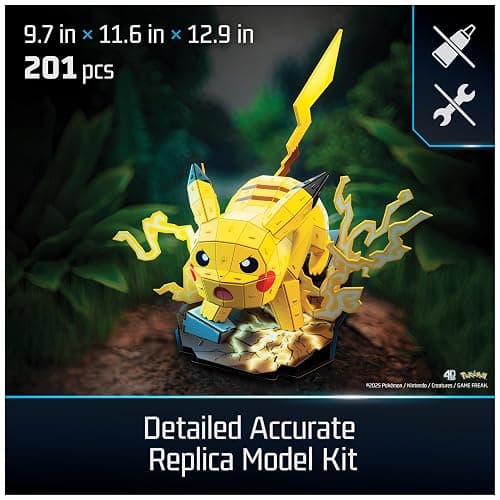 4D Build Pokémon Pikachu 3D Puzzle Model Kit, Desk Décor, Shelf Display | 201 Premium EPS Foam Pieces, No Glue Or Tools Required, Build & Display Collectible Hobby Kit Gift For Fans Ages 12+ thumbnail 3