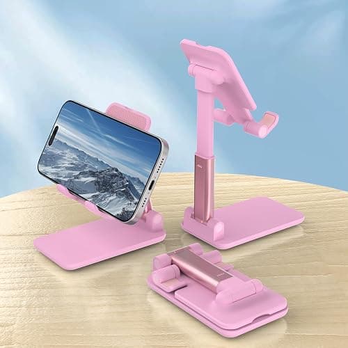 HZZADZXW Cell Phone Stand, Adjustable Angle and Height Cell Phone Holder for Desk, Foldable and Portable, Anti-Slip Silicone Pad, Compatible with All Mobile Phones and 4-8 Inch Devices, Pink thumbnail 5