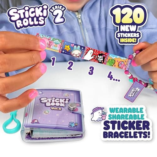 STICKI Rolls Sticki Book - The Original Wearable Shareable Toy Sticker Bracelet + Collection Book | Includes 120 Mini Stickers | Over 1000 Fun Sticker Designs to Collect! (Series 2) thumbnail 3