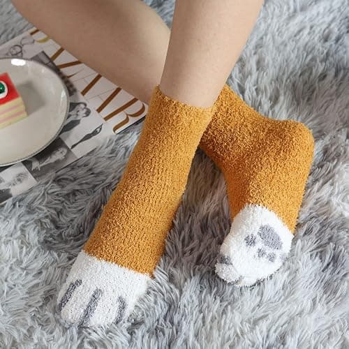 Fluffy Socks for Women - 6 Warm Pairs Winter Cozy Girls Super Soft Fuzzy Home Bed - One Size - 6 Pairs Paw thumbnail 5