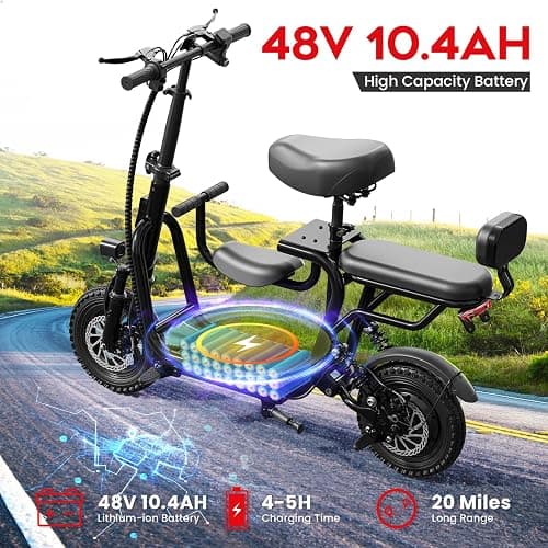 EILLEO Electric Scooter with Seat for Adult, 36V/48V Electric Scooter for Adults 500W/750W Motor, 20 Mile Range, 17.4/18.75mph, Dual Brakes, 14"/12" Tires, e Scooters with Seat thumbnail 4