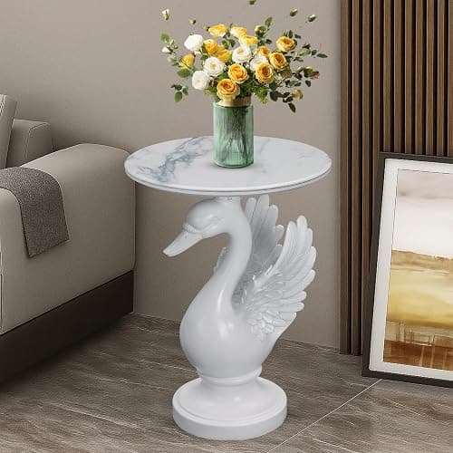 Sprgarde Luxury Swan Side Table, White Faux Marble Top Accent End Table, Decorative Coastal Sculpture Furniture for Living Room, Bedroom, Entryway Home Decor thumbnail 5