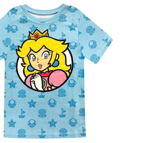Princess Peach 4 Piece Pajama Set - Girls PJ Tight Fit Short Sleeve Shirt & Short, Soft Kids Sleepwear Set - Official License thumbnail 3