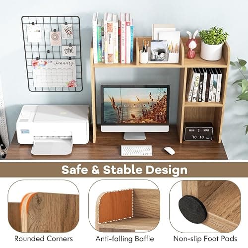Tangkula Desktop Bookshelf, Countertop Storage Hutch with 5 Shelves for Computer Desk, 3-Tier Display Rack, Multipurpose Wood Storage Organizer for Dorm Office Home thumbnail 8